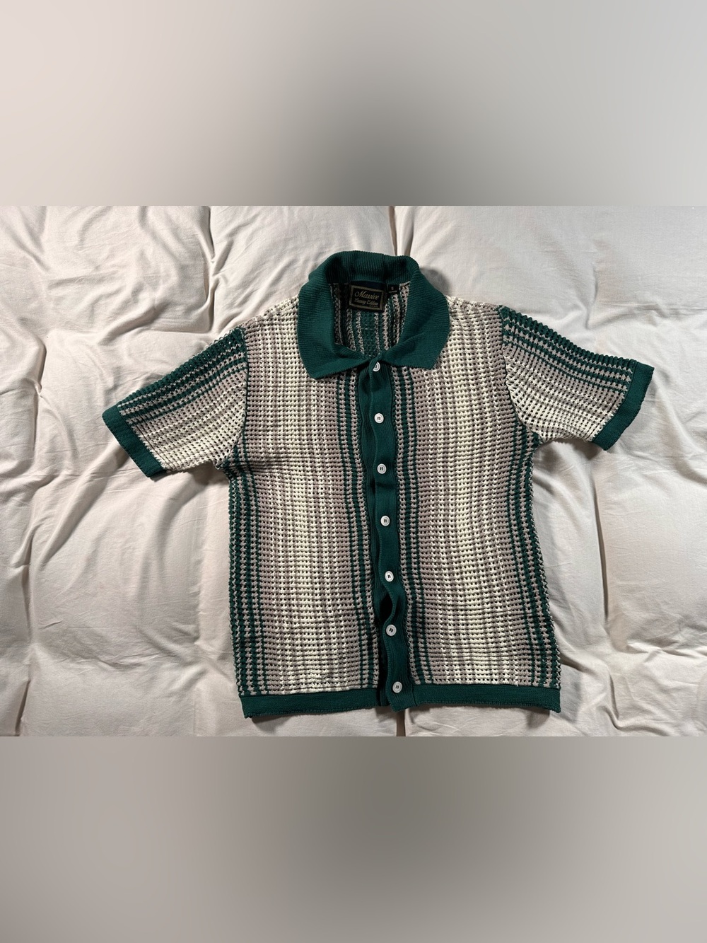 Massive Luxury Edition Crochet Knit Green Semi sheer Button Up Small Cottagecore